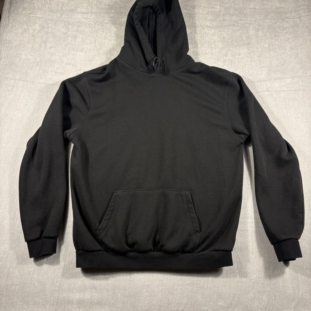 H&M Divided Mens Pullover Hoodie Black Fleece Kangaroo Pocket Size L - Picture 3 of 7